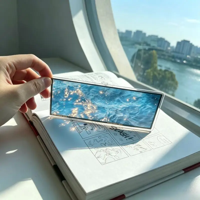 Ocean-Themed Transparent Acrylic Bookmark with Sailboat and Sunrise Scenery