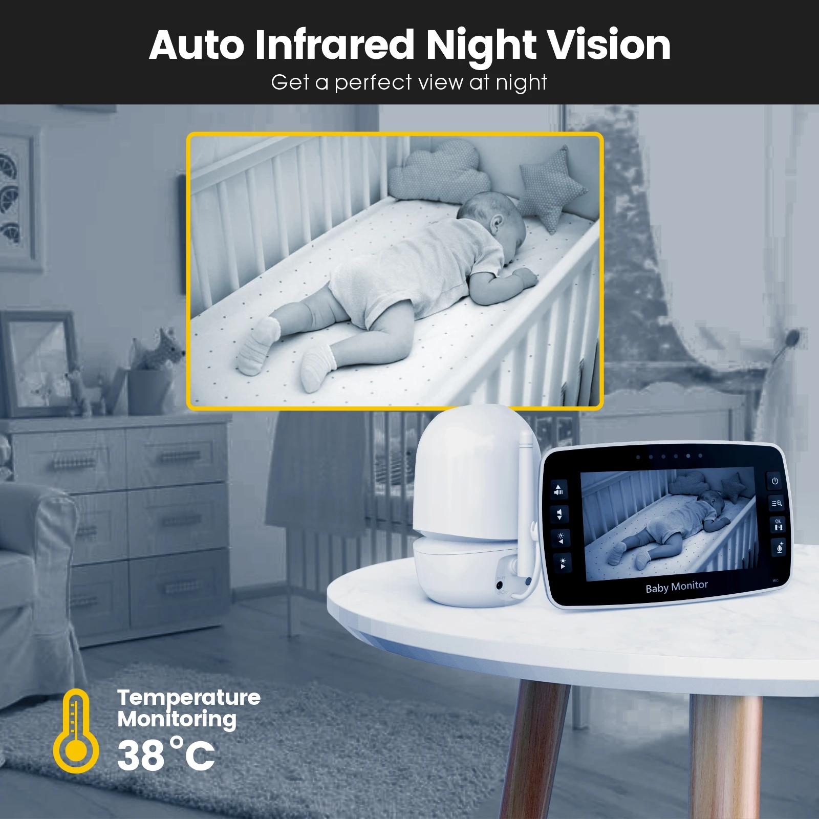 Notizie schermo IPS da 4.3 pollici citofono PTZ Wireless Baby Monitor Display della temperatura telecamera per Baby Sitter a lunga distanza