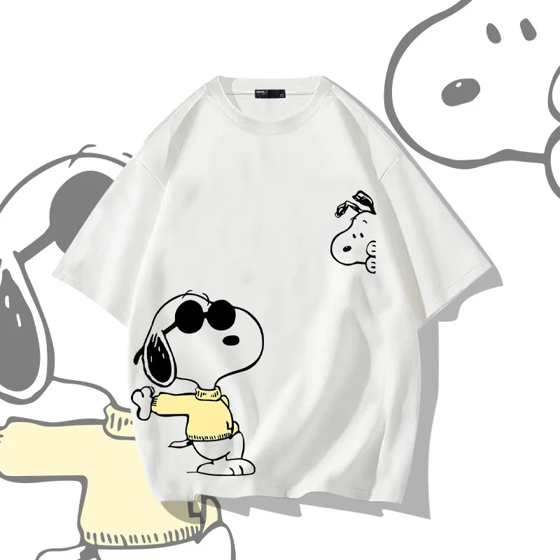 

Kawaii Snoopy аниме мультфильм милые хлопковые футболки с коротким рукавом парные летние свободные плечи свисающие рукава Топ