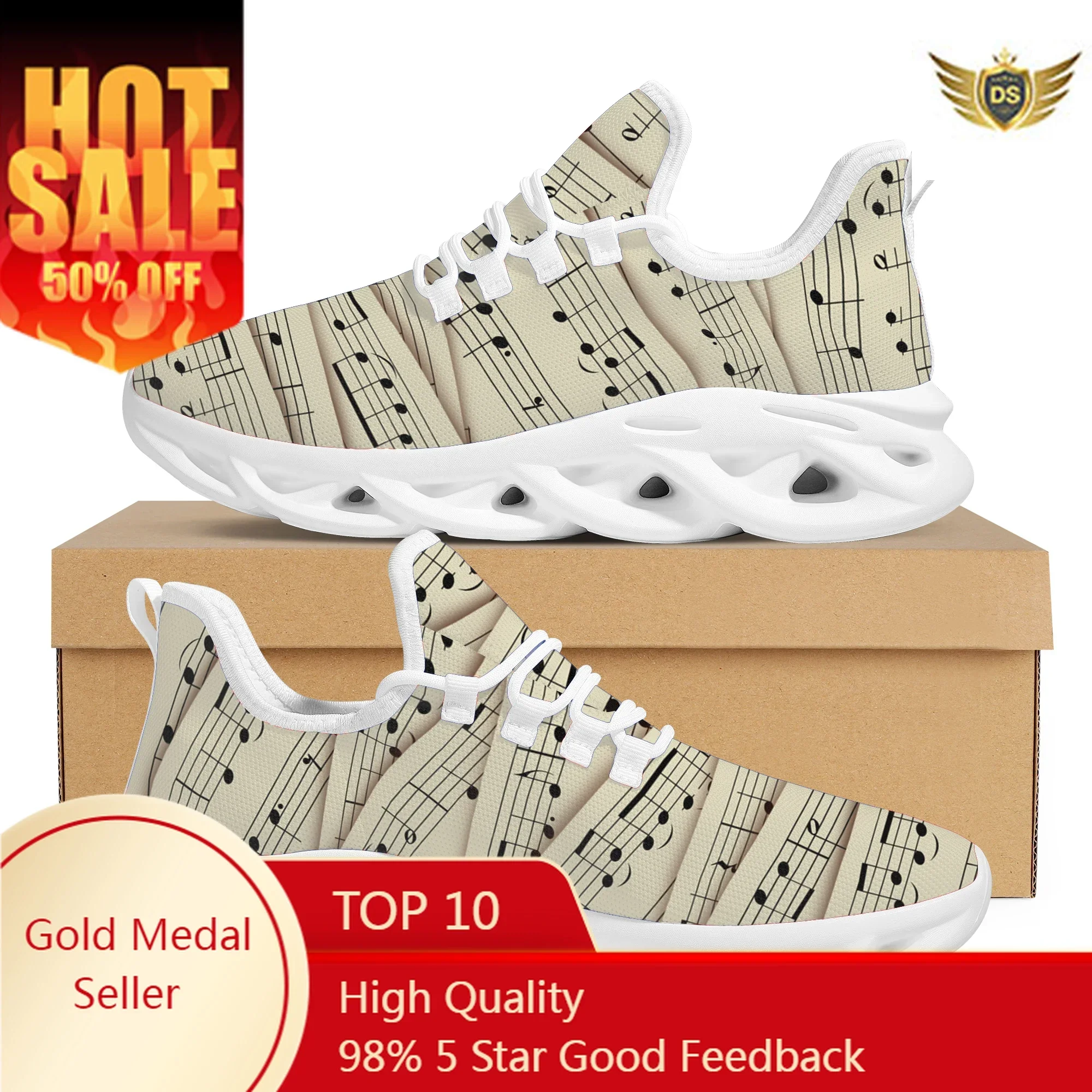 Piano Staves Comfortable Platform Shoes Music Casual Outdoor Trend Non-slip Walking Shoes Shock-absorbing Breathable Sneakers