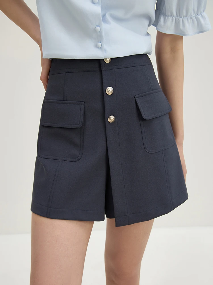 DUSHU High Waisted Minimalist A-line Skirt Pants 2024 Summer New Daily Commuting Versatile Casual Shorts 24DS82212