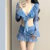 Sexy Design Halter Neck Bikini Halter Neck Slimming Fit 4-Piece Set Long Sleeve Split Bikini Two-Piece Bikini Beach