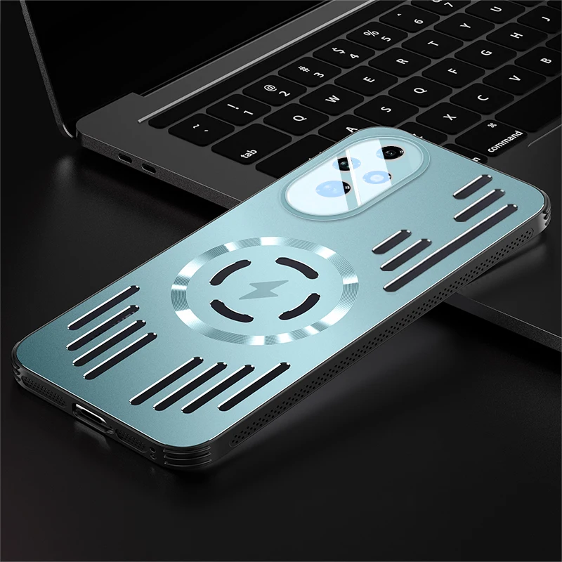 Luxury Magnetic Wireless Charging Smart Case with Hard Metal Heat Dissipation Back Cover
