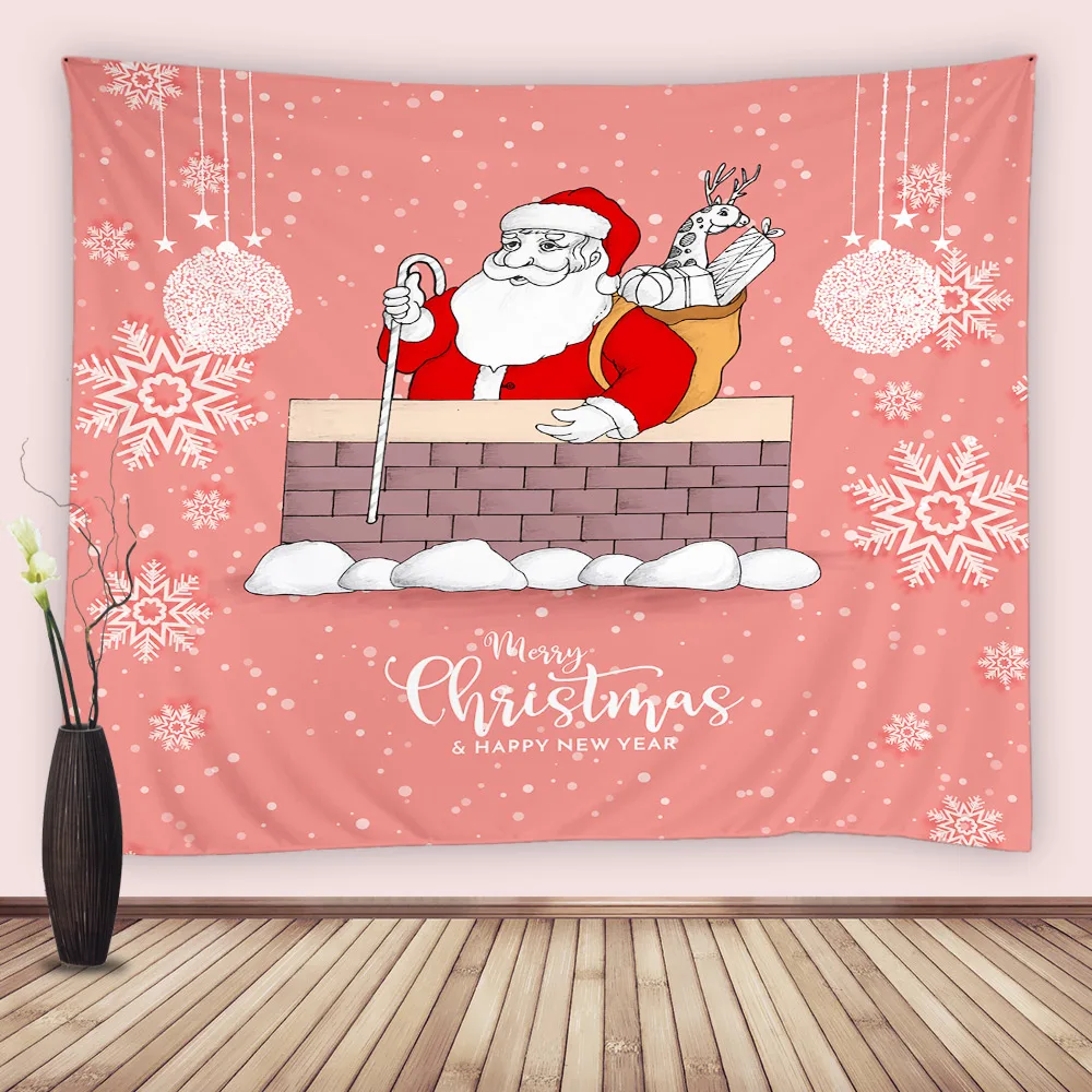 

Christmas Tapestry Hippie Santa Claus Chimney Xmas Gift Reindeer Night Winter Snowflake Tapestry Wall Hanging Bedroom Home Decor