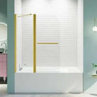43 in. W * 58 in. H Frameless Folding Shower Doors for Bathtub, 1/4" (6mm) Thick SGCC Tempered Glass Door, Bathroom Pivot Tub 1