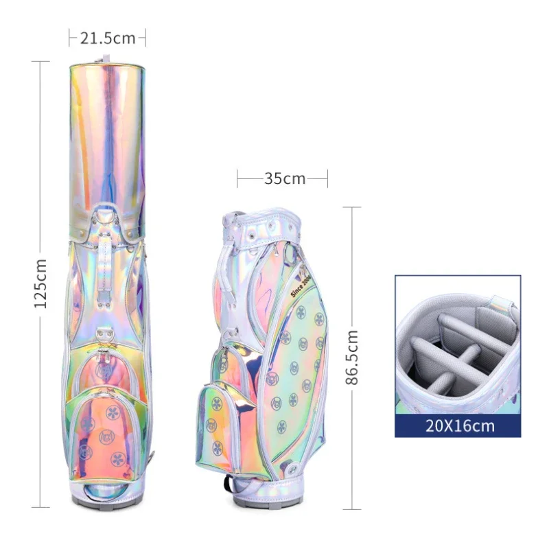 PGM Women Golf Bags Colorful Laser Transparent Portable Club Pack Waterproof Lightweight Transparent Holds 13 Clubs QB125