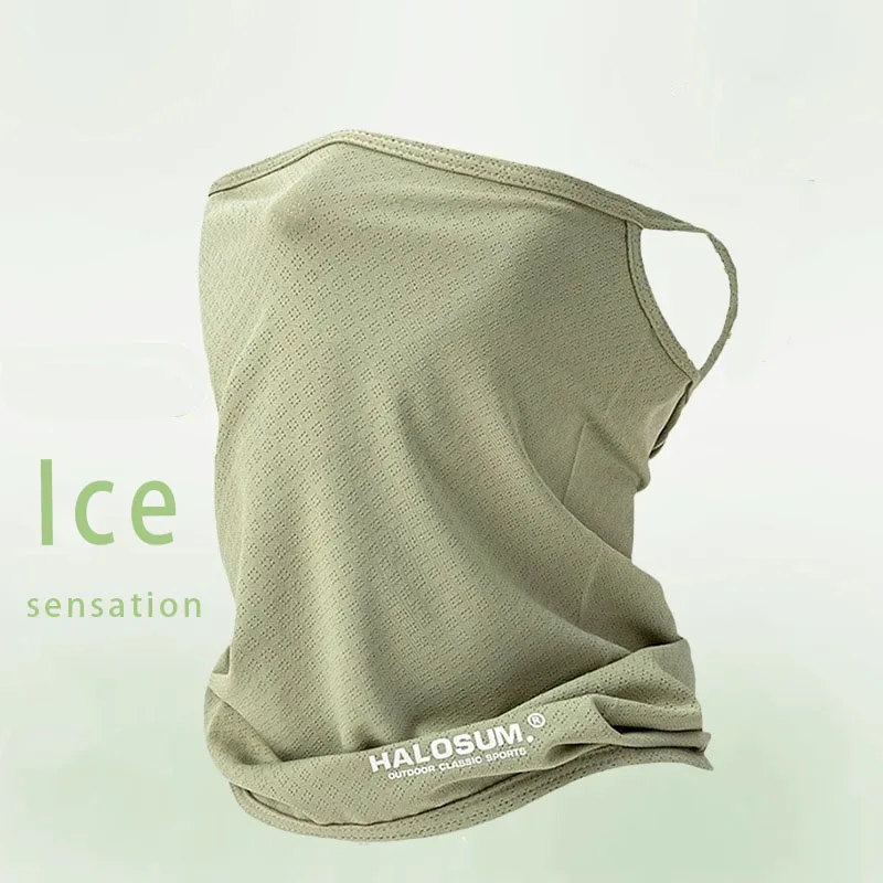 Summer Mask Ice Silk Breathable Full Face Cover Anti-UV Cycling Mask Hang-Ear Bandana Neck Gaiter Dustproof Hiking Fishing Mask