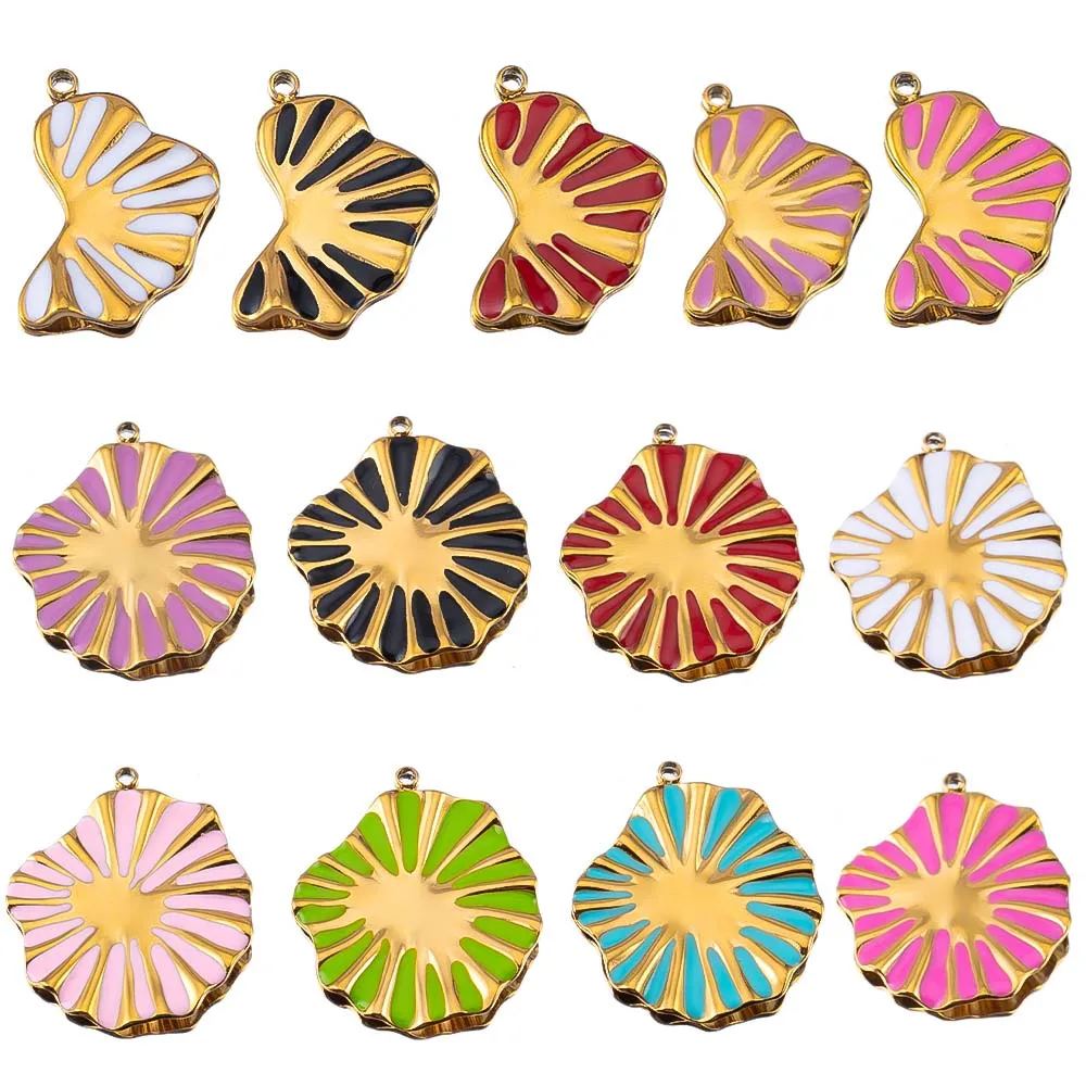 5 Stück 2 Stück Edelstahl unregelmäßige runde Fächerfalten Emaille Charm Anhänger Basis DIY Ohrring Halskette Schmuckzubehör Zubehör