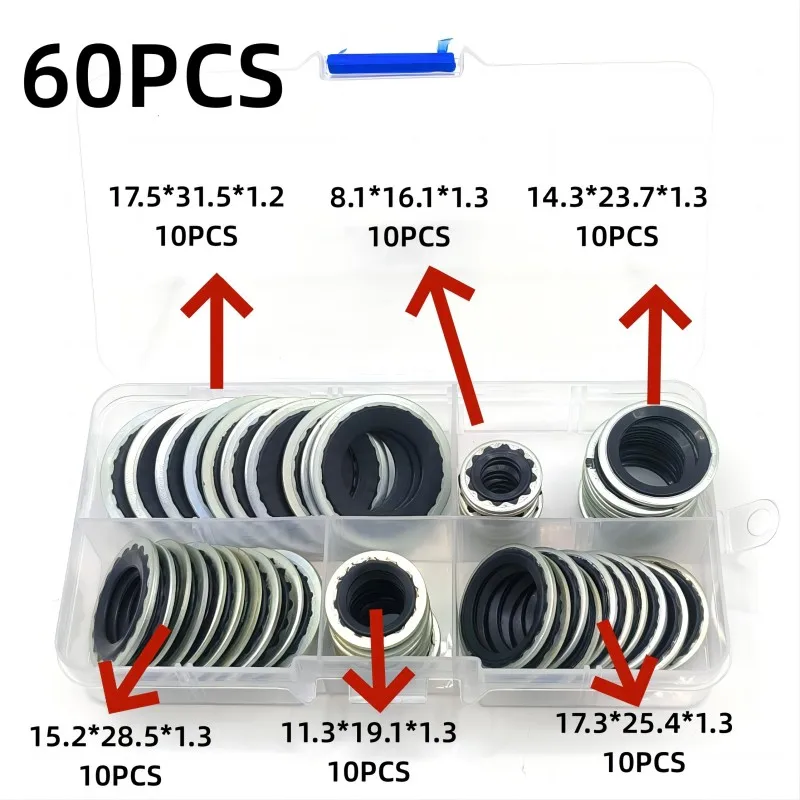 60pieces Sealing Gaskets for Automotive Air Conditioning Systems Compressor Expansion Valve Pipe Head