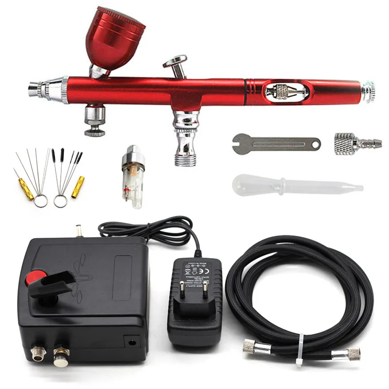 Dual-Action Airbrush Compressor Kit 0.2/0.3mm Air Brush Spray Gun Cleaning Tool for Makeup Nail Paint Tattoo Body Car Decoration