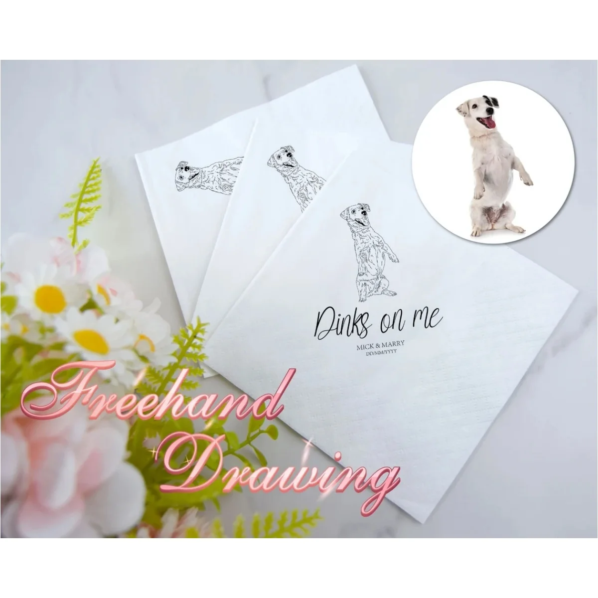 

Custom Illustrated Dog Wedding Napkins | Custom Pet Wedding Napkins | Custom Paper Napkins | Custom Engagement Napkins |Personal