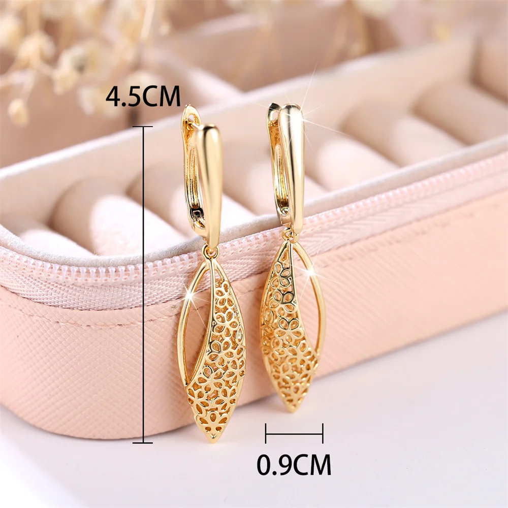 Antique Hollow Flower Tassel Pendant Hoop Earrings For Women Vintage Gold Color Ear Buckle Wedding Jewelry Engagement Party Gift