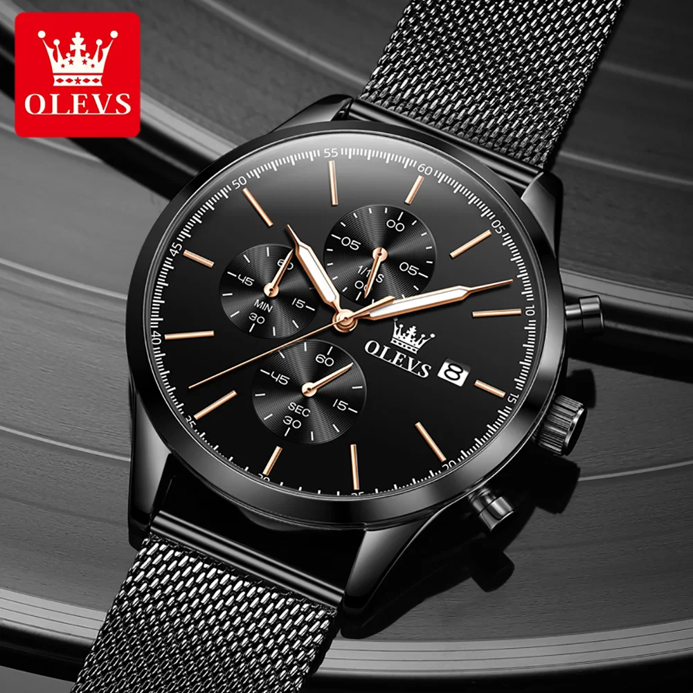 OLEVS Brand New Fashion Chronograph Quartz Watch for Men  Stainless Steel Waterproof Date Luxury Mens Watches Relogio Masculino