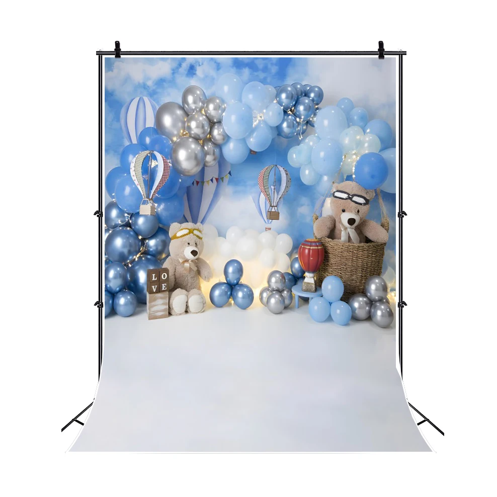 Baby 1st Birthday Photography Backdrop for Boy And Girl Baby Shower Balloon Flower Party Decor