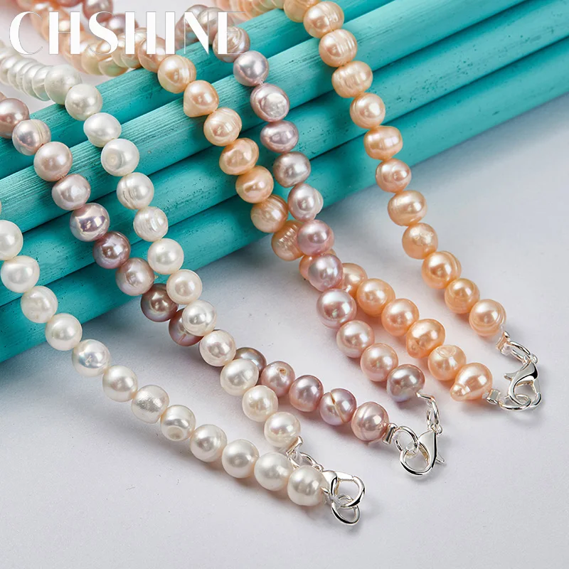 CHSHINE 925 Sterling Silver Natural Freshwater Pearls 16/18/20" Necklace For Men Women Wedding Charm Engagement Fashion Jewelry - Image 6