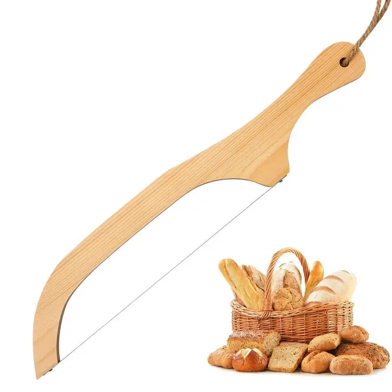 

Bow Bread Cutter Sourdough Cutter Bread Cutting Tool Wooden Bread Bow Knife Serrated Sourdough Slicer with Wooden Handle