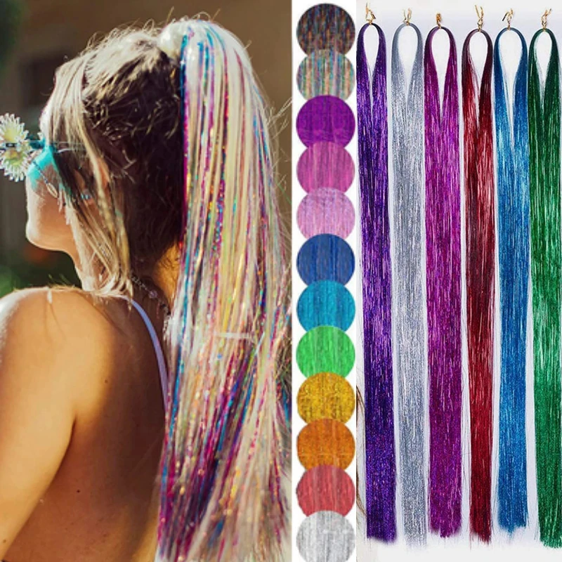 Shiny False Synthetic Hair Glitter Holographic Tinsel Hair African Braids  Extension Ponytail Headdress Straight Styling Tool - Braiders - AliExpress