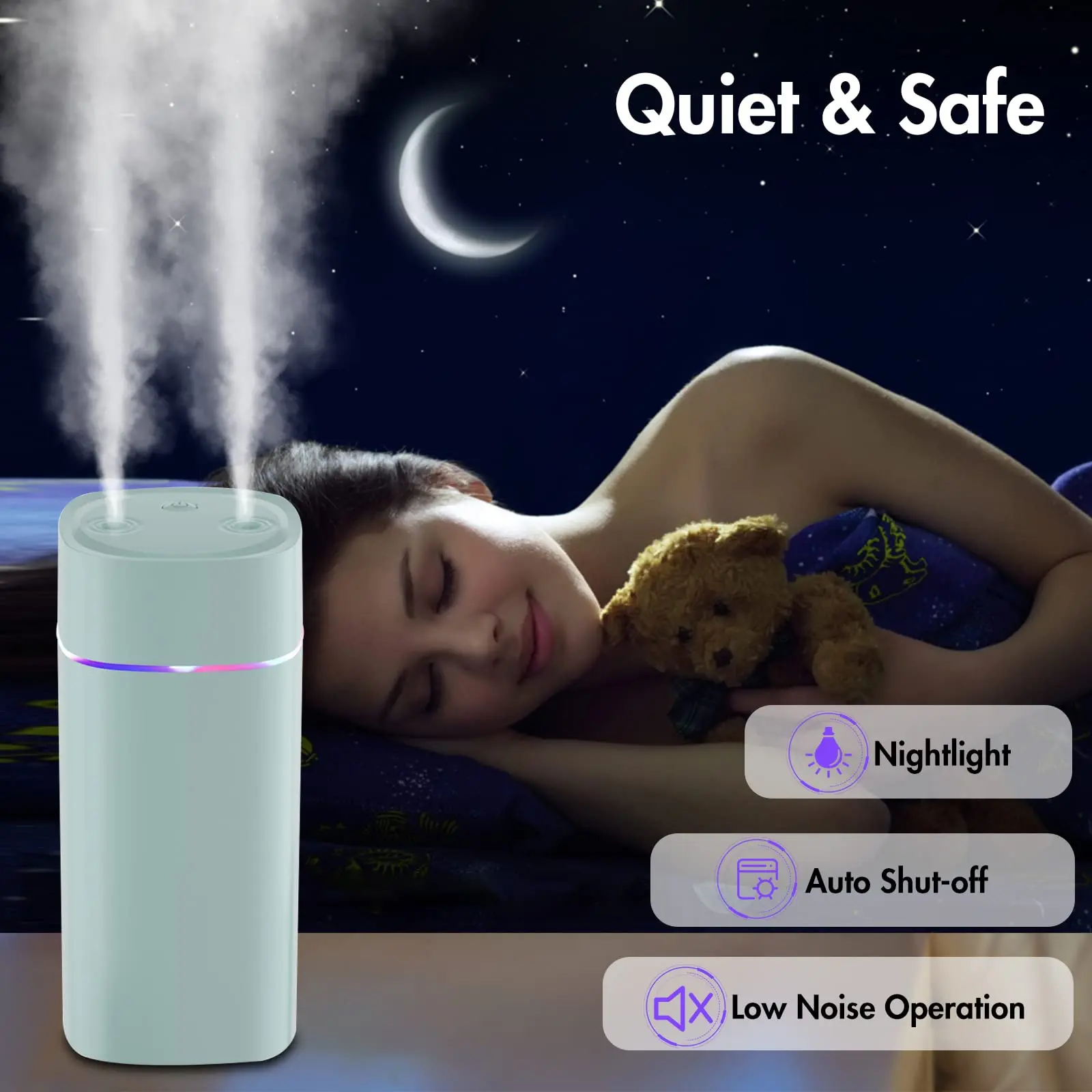 USB Double Spray Humidifier Small Household Mute Large Fog Volume Desktop Car Carrying 600ml Mini Humidifier for Bedroom