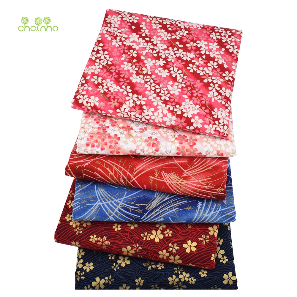 Chainho,Printed Plain Weave Cotton Fabric,DIY Quilting Sewing Material,Patchwork Cloth,Floral Series,6 Designs,20x25cm,15CD22