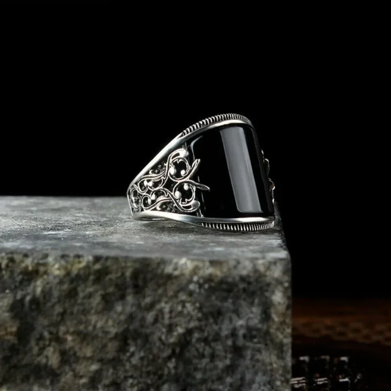 Retro Handmade Islamic Ring for Men Vintage Turkish Double Sword Black Stone Ring Punk Trendy Religious Muslim Jewelry Wholesale - Image 3