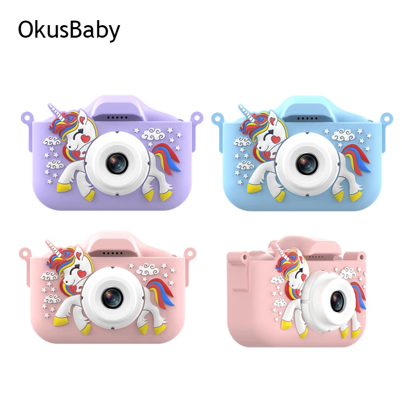 3D Cartoon Digital Camera Animal Unicorn 48MP Children Mini Camera Toy Take Pictures And Videos Play Games Dual Digital Camera,Wooden Camera Toys