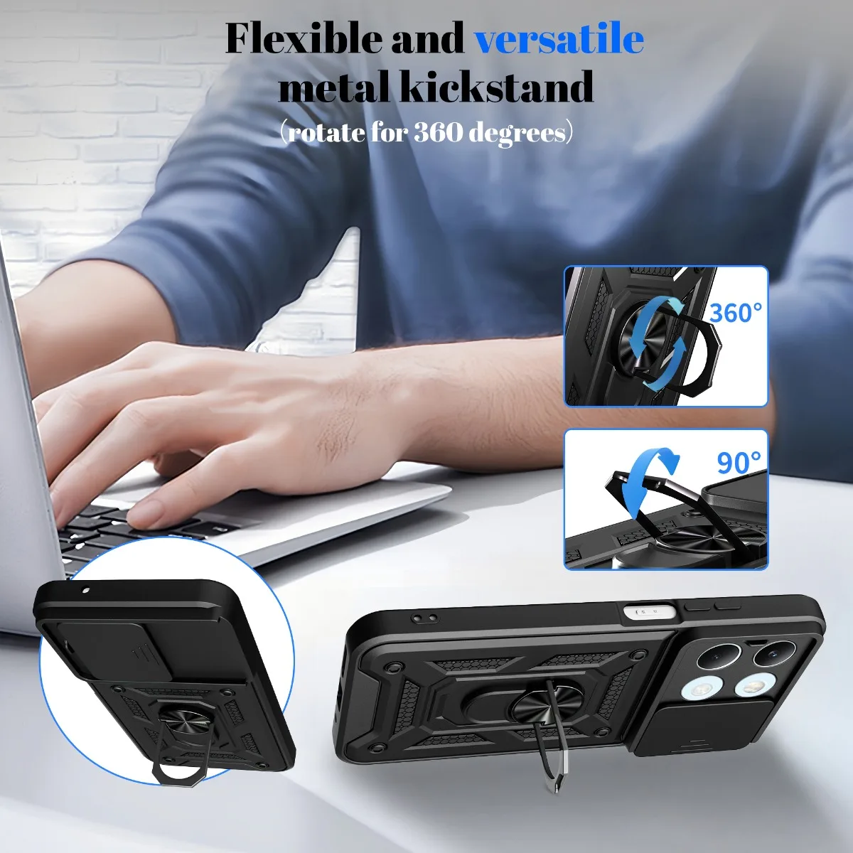 Enhanced Magnetic Ring Holder Armor Phone Case with Slide Camera Protection