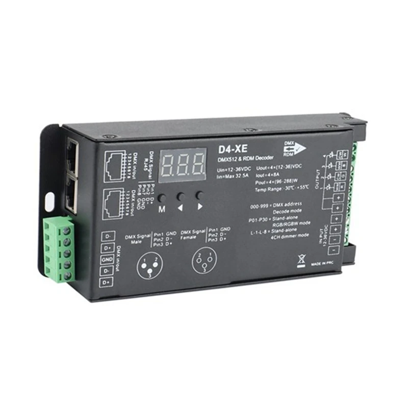 

4CH D4-XE DMX Decoder Controller PWM Flicker Free Dimming 12V-36V Digital Display 2000Hz 500HZ For RGB LED Lights