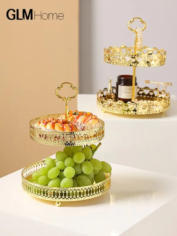 

Nordic Luxury Double Layer Fruit Tray Candy Storage Plate Creative Household Living Room Snack Tray Home Decoration