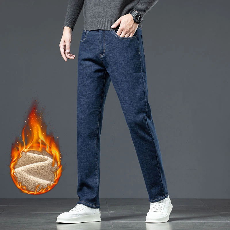 Plus Size 44 46 Casual Sherpa Warm Jeans Men Winter Velvet Thick Trousers denim pants denim trousers men trousers Loose Straight Business Classic Fleece Denim Pants
