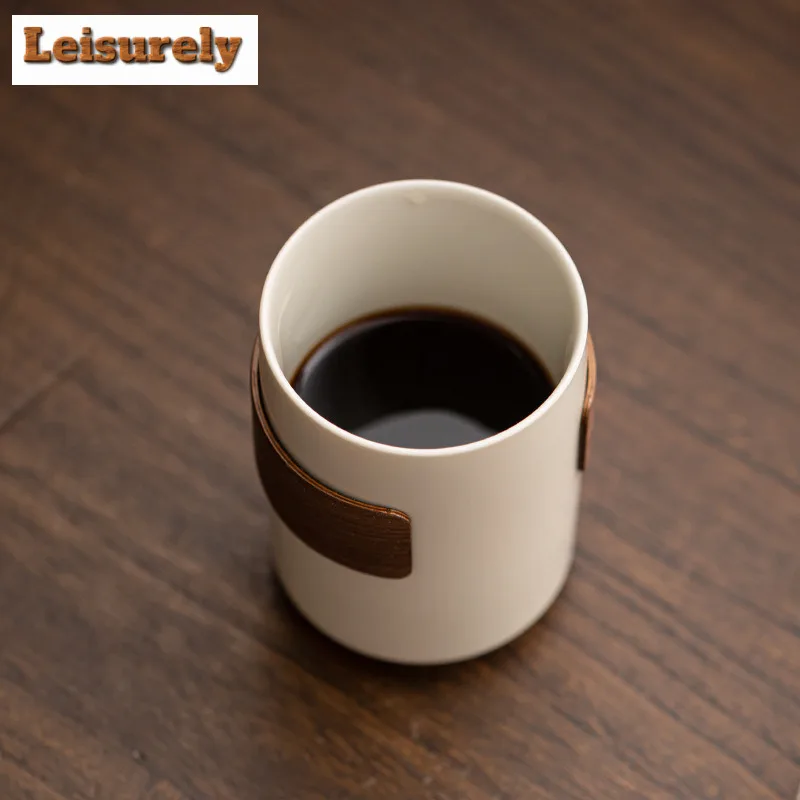 360ML Retro Grass Ash Ceramic Coffee Cup Large Capacity Buckle Waist Mug Household Personal Water Jug Master Teajug Drinking