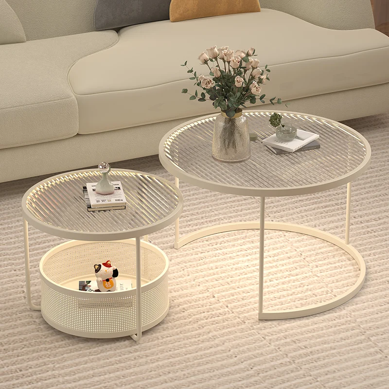 Round cream wind creative sofa living room home integrated combination coffee table small apartment glass round table