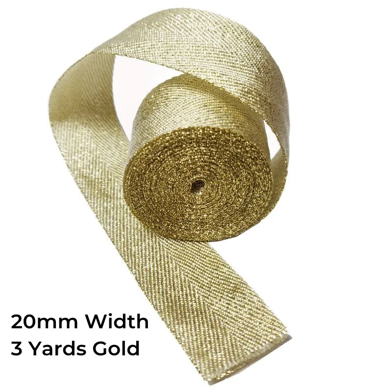 Gold Twill Polyester Ribbon Bias Binding for DIY Craft Projects with Lurex Accent