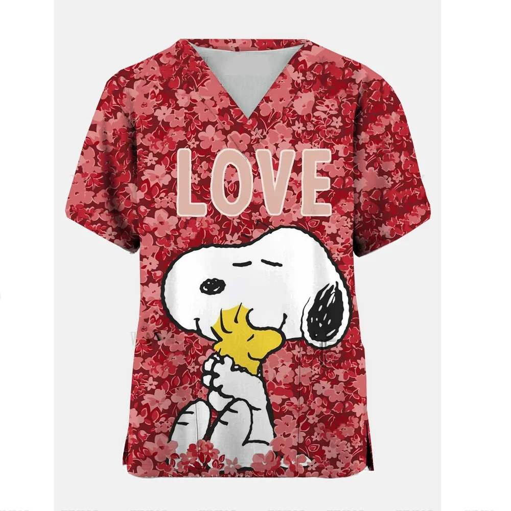 Snoopy cartoon print ​medical uniforms women Nurse Accessories Clinical Uniform Dentist work blouse vet spa Scrub Tops ﻿ 2