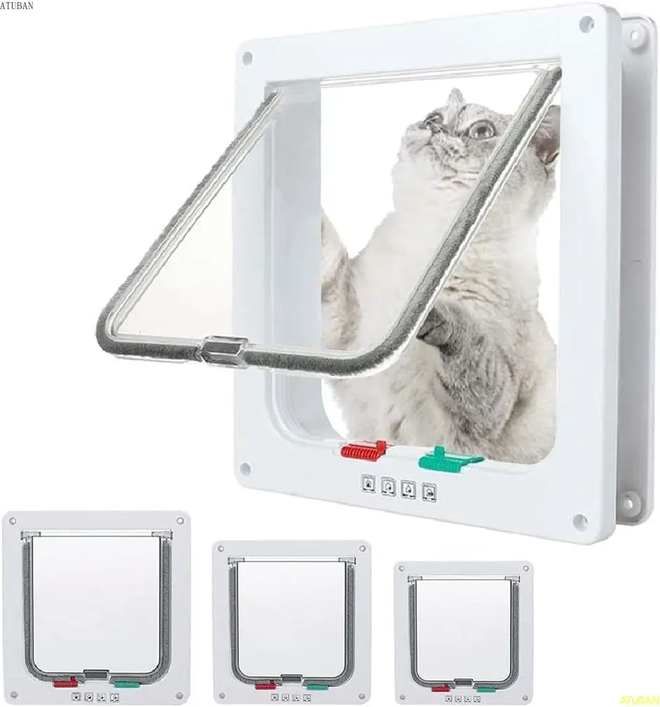 ATUBAN Cat Door Flap Extra Large 4 Way Locking for Interior Exterior Doors Weatherproof Pet Door for Cats Doggie Kitties&Kittens cat door,pet door