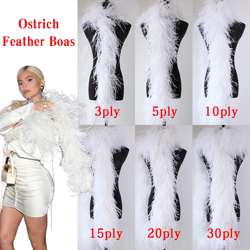 Wholesale 1-20ply Dyed Various Ostrich Feathers Boa ostrich feather shawl  for wedding Dress Party Accessory Decoration 2 meter