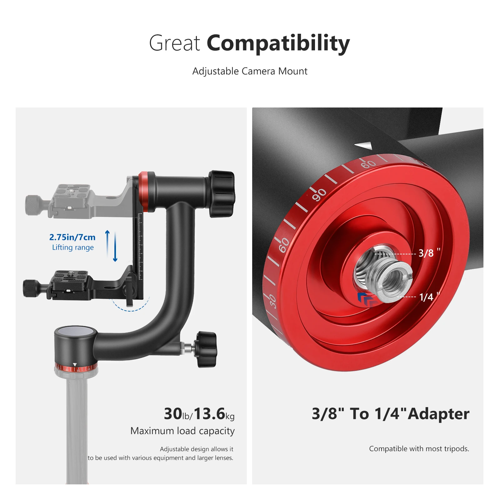 Neewer GM101 Professional Heavy Duty Aluminum Alloy Gimbal Tripod Head with Quick Release Plate 360 Degree Panoramic Shooting