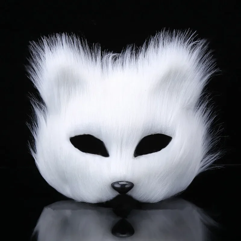 Half face mask fox shape imitation cat hair Christmas carnival party cosplay Halloween costume props male female toy