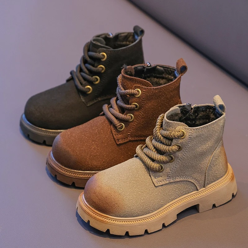 레트로 어린이 스웨이드 가죽 첼시 부츠 소년 소녀 패션 발목 부츠 어린이 캐주..