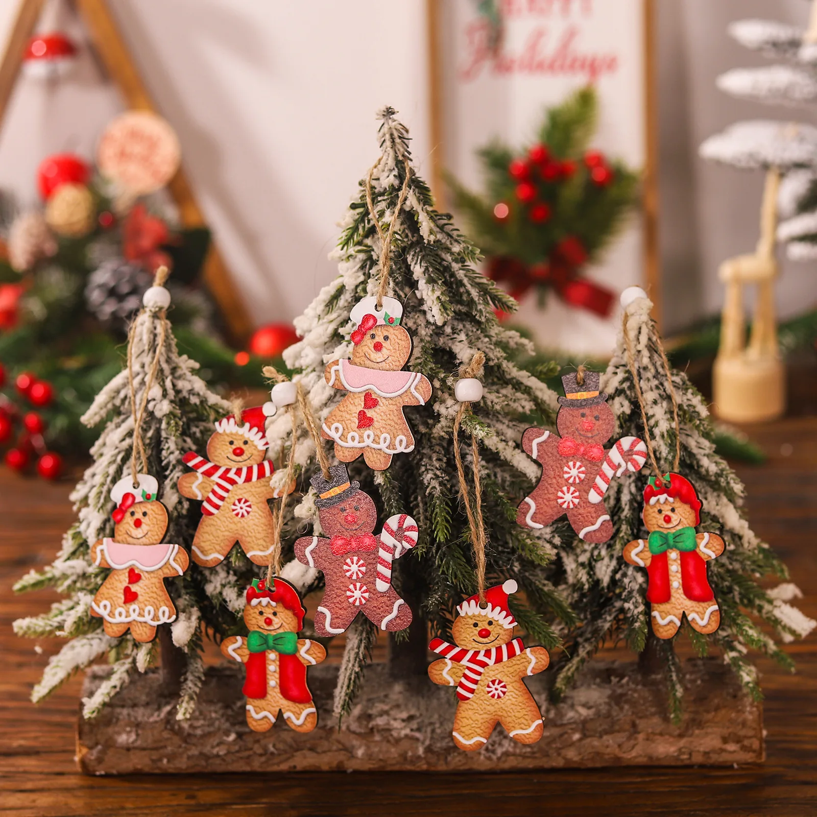 Christmas Decorations 9/12pcs Christmas Dwarf Wooden Pendant Christmas Tree Hanging Ornaments New Year Gift Decorations Noel Home Decor