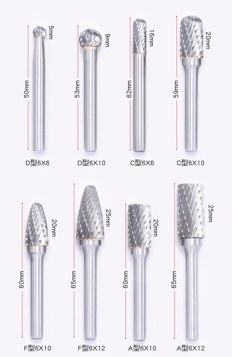 Hardware tools 8-Pcs Tungsten Steel Grinding Head Hard Alloy Rotary File Set, Double Groove Metal Wood Carving Polishing Alloy