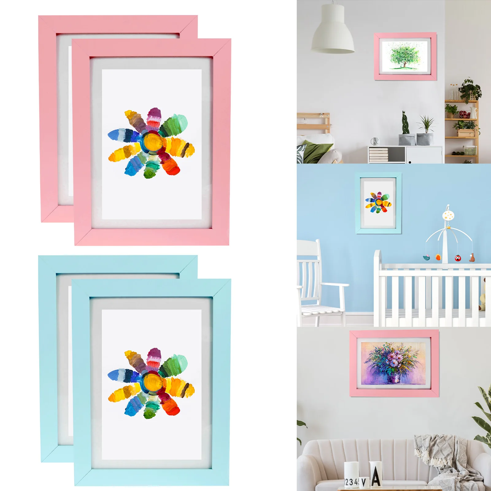 

2Pcs Kids Art Frame A4 Child Artwork Picture Frame with Fixed Strap Front Opening Photo Display Frame Wood Frame Horizontal and