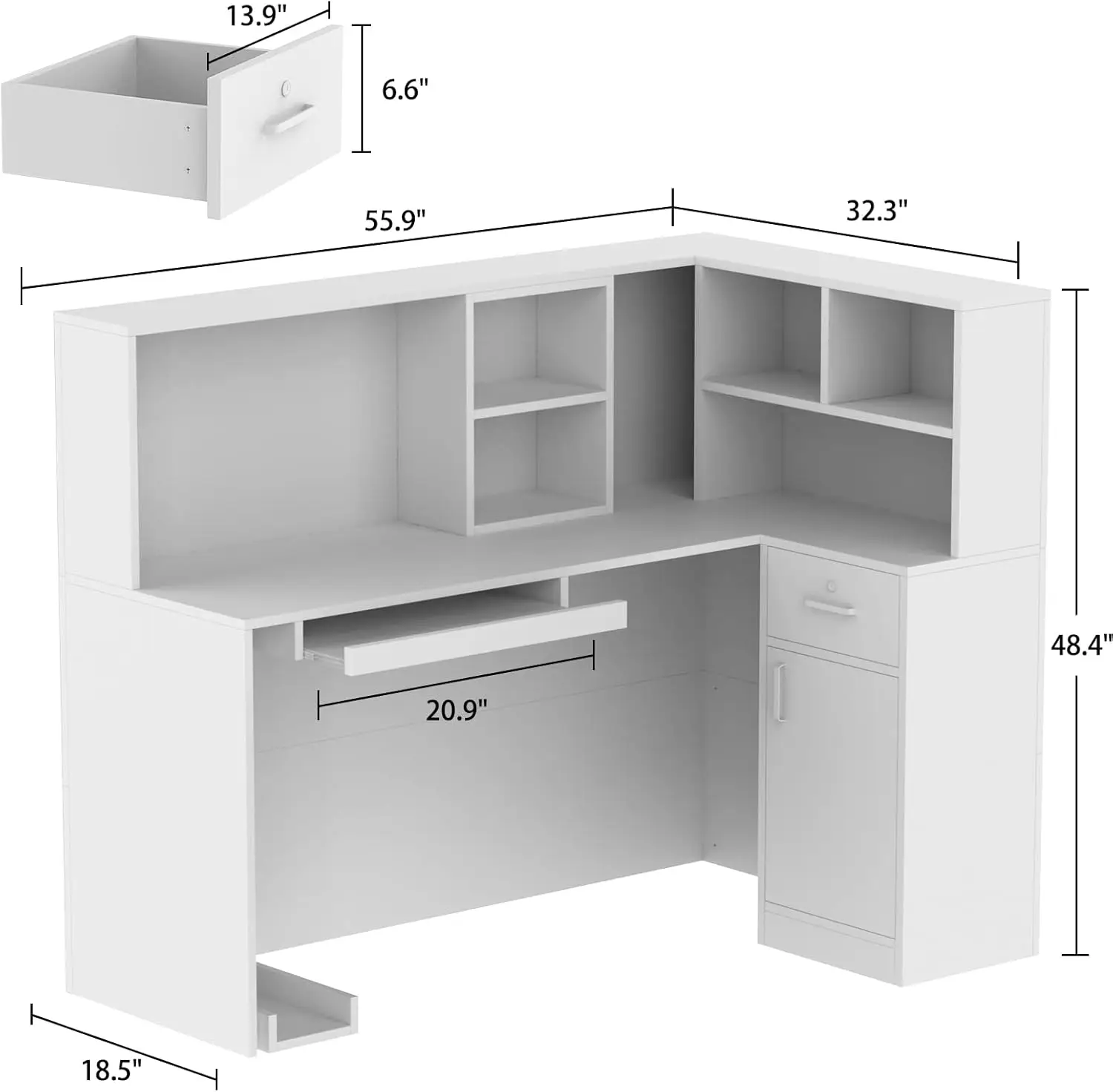Aiegle Reception Desk With Counter Drawers & Storage Shelves, L-Shaped Reception Counter Table For Salon Room