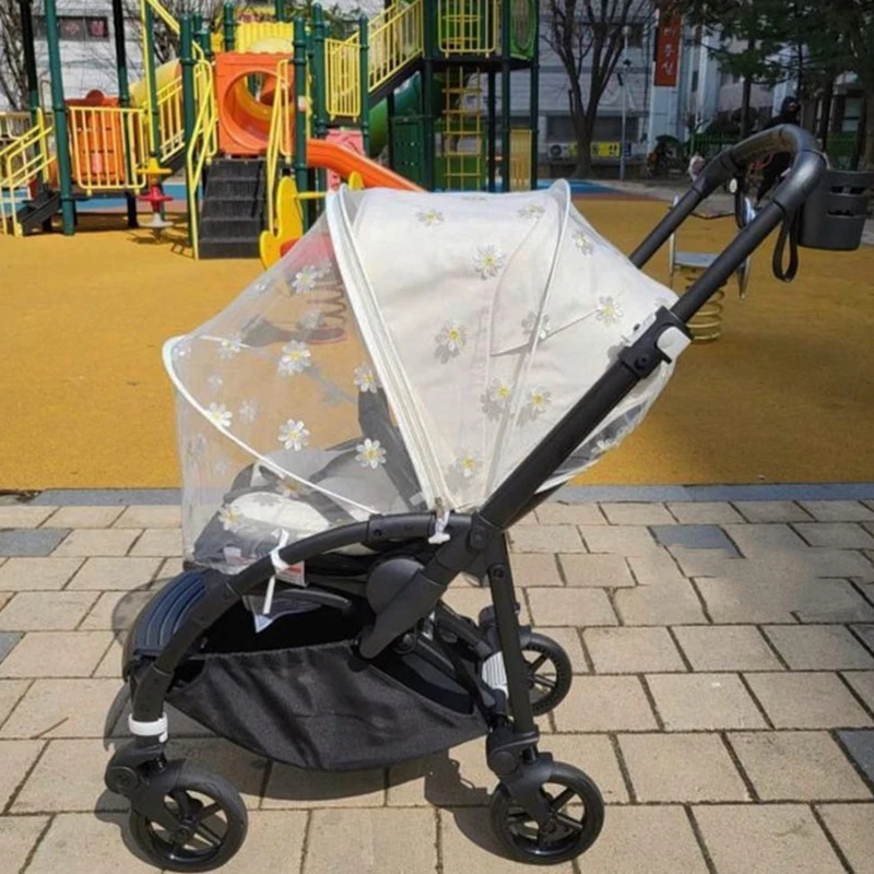 baby stroller accessories bassinet Daisy Embroidery Mesh Mosquito Net for Stroller Pushchair Carriage Full Cover Zipper Summer Newborn Baby Crib Netting Accessory best stroller for kid and baby