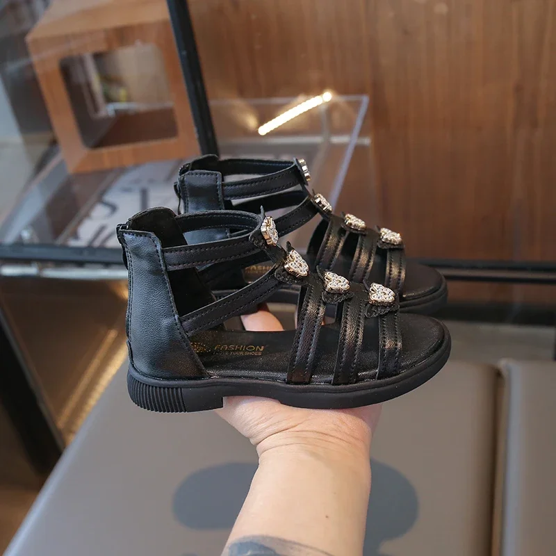 Black Beige Kids Summer Sandals Non Slip Open Toe