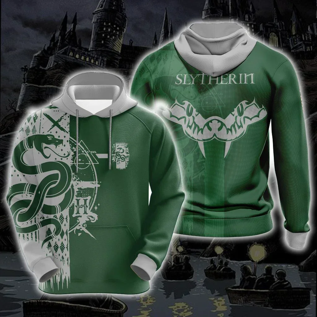 thumbnail image 1 of Suéter con capucha y manga larga de cuello redondo para hombre y mujer de Harry Potter Hogwarts House Gryffindor Slytherin Ravenclaw Hufflepuff, 1 of 4