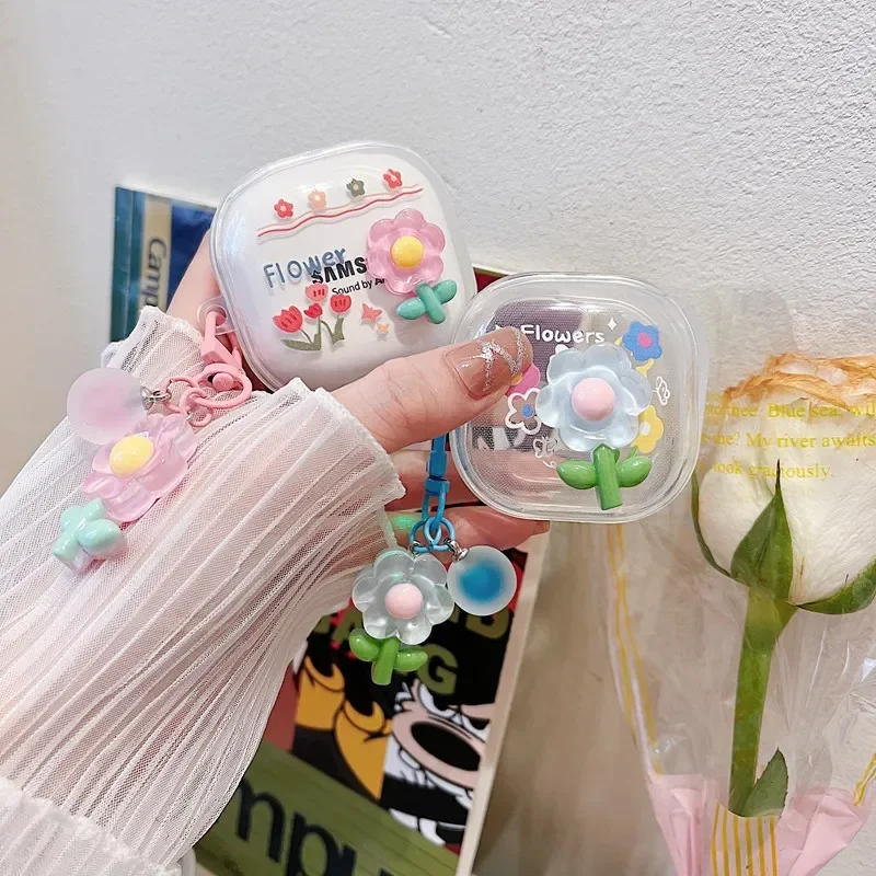 Per Samsung Galaxy Buds Live /Buds2 Pro Custodia Cute Flower Keychian Auricolari In Silicone Cover Trasparente Per Galaxy Buds2