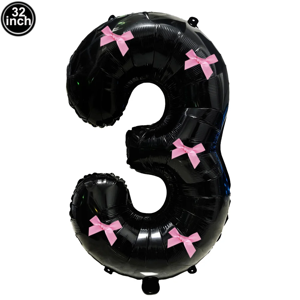 32 Blue, Pink, and Black Number Balloons with Ribbon Bows