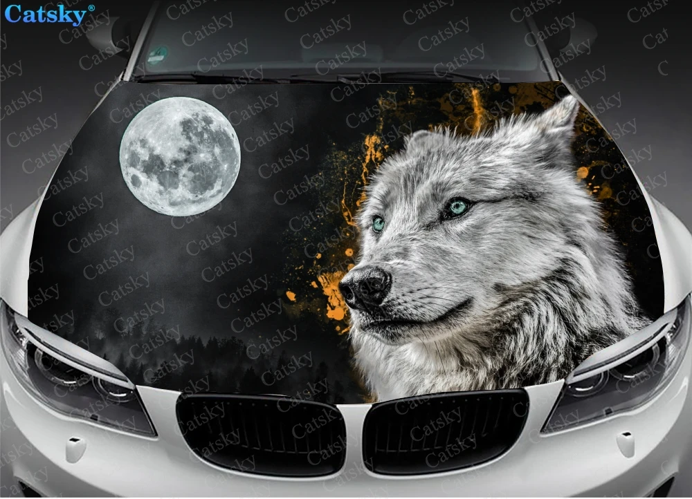

Wolf animal wolf king Car hood wrap lion decal, bonnet vinyl sticker, full color graphic decal, CUSTOM made to Fit Any Car
