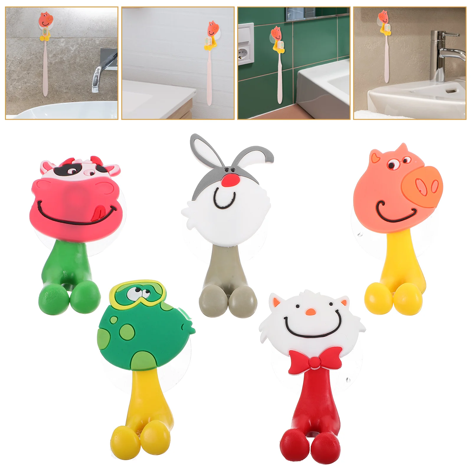 

5pcs Different Creative Cartoon Animals Style Strong Suction Cup Toothbrush Holders