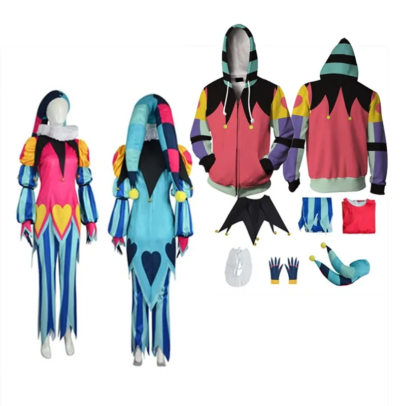 Helluva Cos Bodifizzarolmovies Cosplay Costume, Clown Net Clothes, Hat Outfits, Halloween Carnival Party, Imbibé, Adulte, Hommes, Femmes